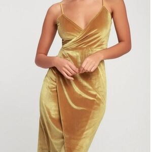 Lulu's Velvet Honey Love Mustard Yellow Velvet Bodycon Wrap Dress  Mediums